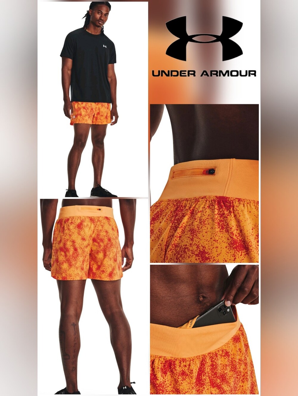 Under Armour UA Speedpocket Men’s Lined Running Shorts In Orange Blast
